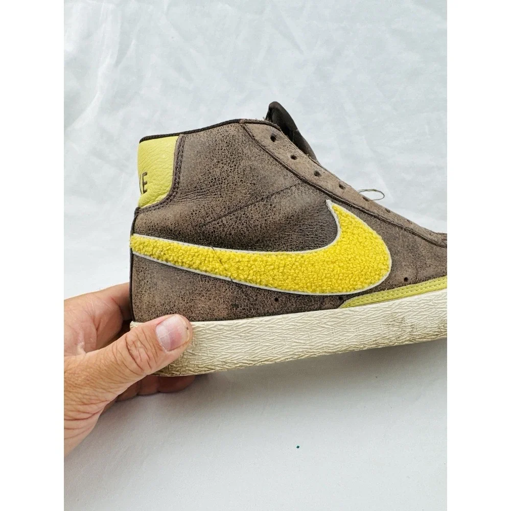 Nike Blazer Mid Premium Brown Yellow Sherpa Swoosh Sneakers 316963-271 Size 9